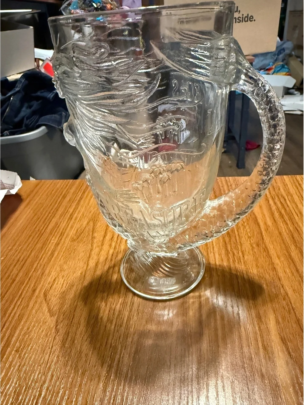 Vintage Clear Glass Trophy Mug with Embossed Design